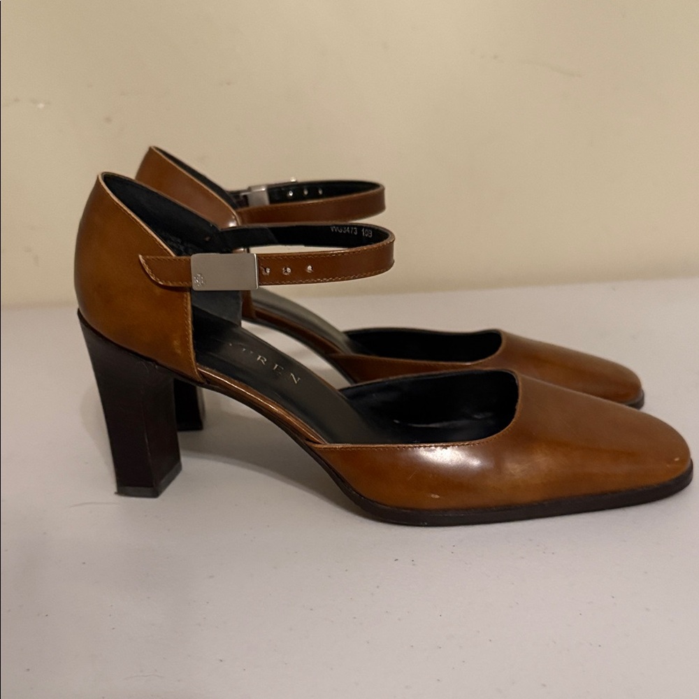 Lauren Ralph Lauren Brown Leather Mary Jane Heels - Picture 5 of 13